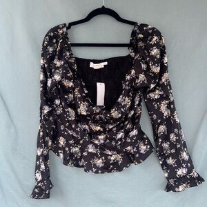 Astr Black Floral Women's Top